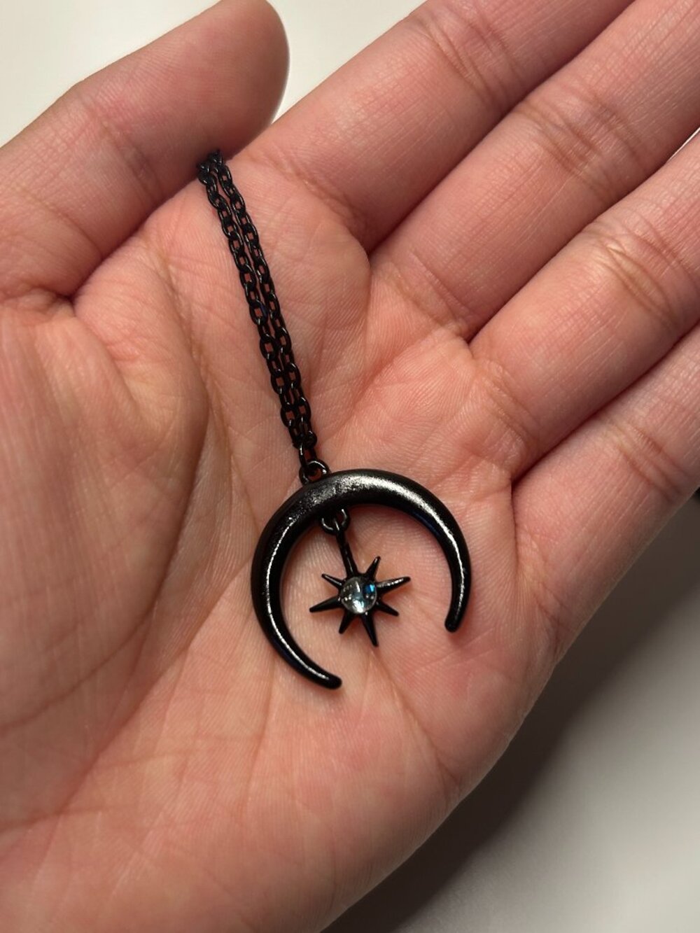 Black Crescent Moon Star Pendant Necklace Celestial Witchy Boho Whimsigoth